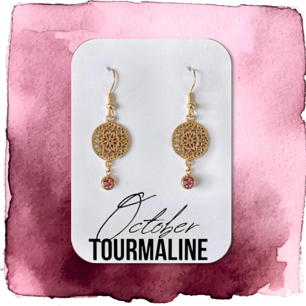New Handmade Gold-Tone Tourmaline (October Birthstone) Dangle Earrings (Ver 5)